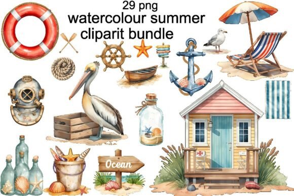 Watercolor Nautical Summer Clipart Bundle: A Creative Toolkit